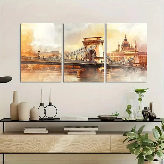 3pcs Vibrant Cityscape with Danube River Metal Print Ready to Hang Art