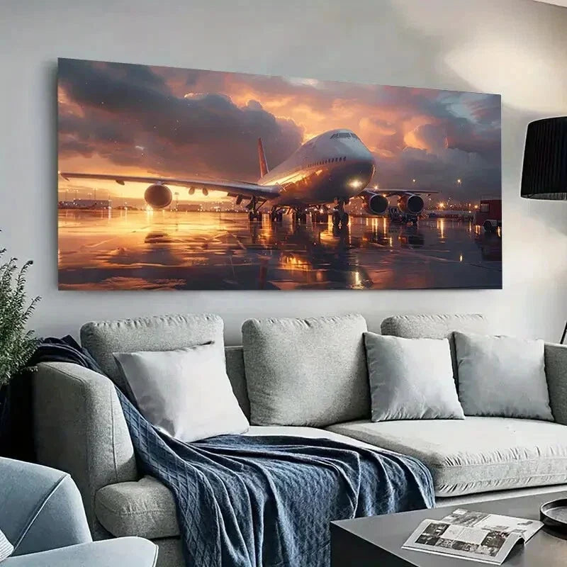 Vibrant Aviation Scene Aircraft Wall Art Canvas Office Home Room Framed 120x60cm