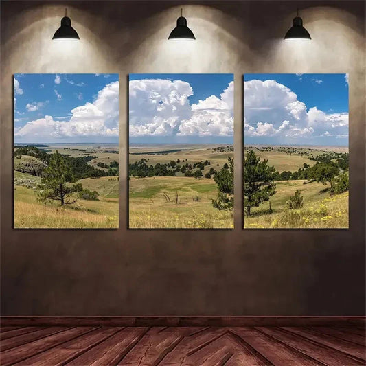 3pcs Huge Thunderstorm Clouds Rolling Over Park Metal Print Ready to Hang Art