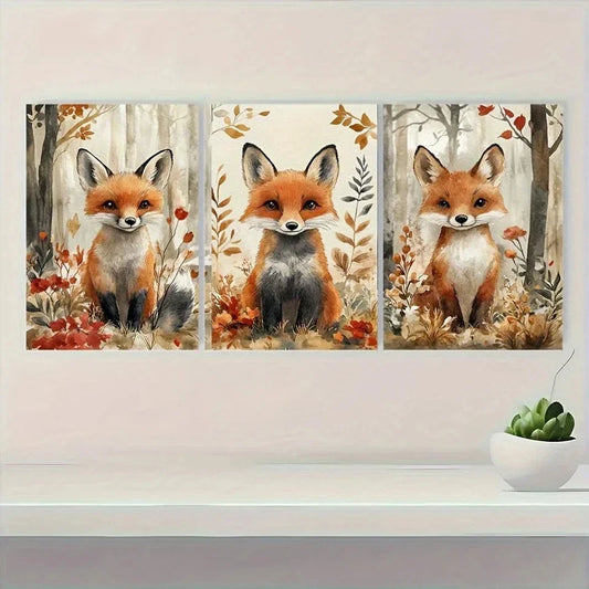 3pcs Vibrant Fox Forest Animal Metal Print Ready to Hang Art