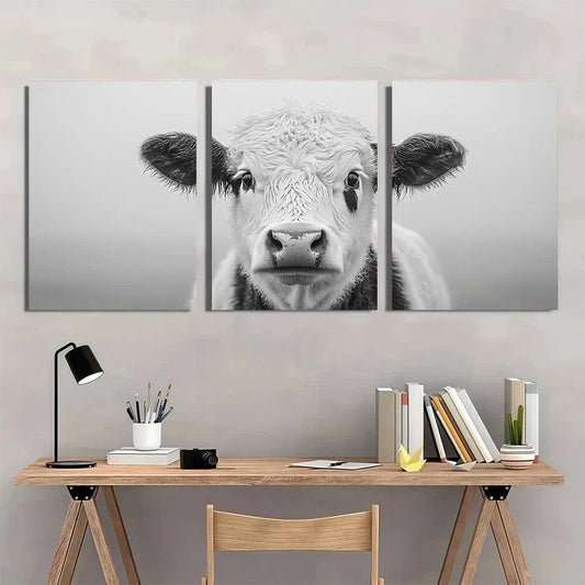 3pcs Black and White Cow Bohemian Modern Metal Print Ready to Hang Art