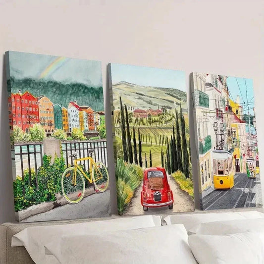 3pcs Lisbon Portugal Europe City Scenery Wall Art Set Canvas Framed 40x60cm - High Quality Print 100% Australian Made Wall Canvas Ready to Hang