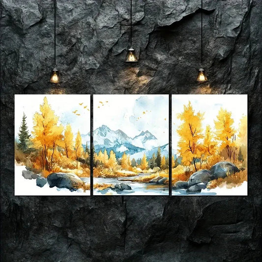 3pcs Mountain River Scene Nature Beauty Perfect Wall Art Set Canvas Framed 40x60cm - High Quality Print 100% Australian Made Wall Canvas Ready to Hang