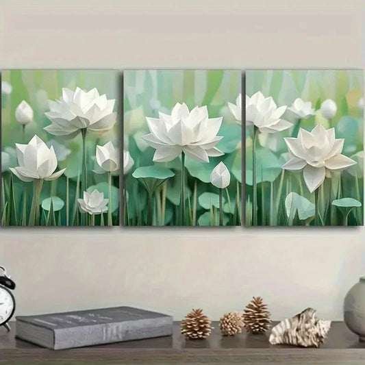 3pcs White Lotus Serene Nature Metal Print Ready to Hang Art