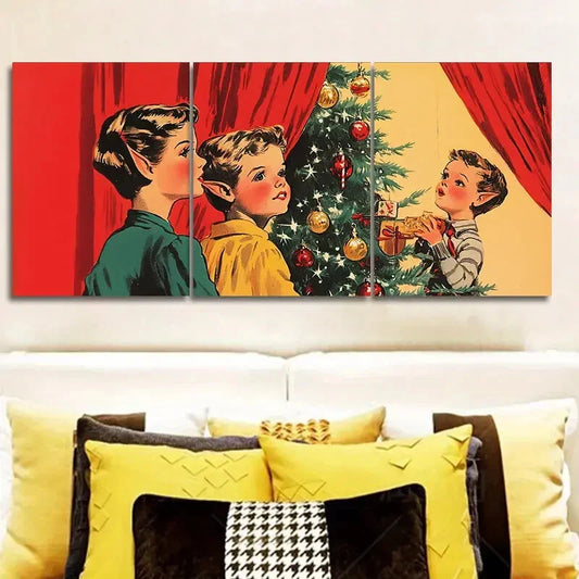 3pcs Merry Christmas Scene, Classic Decor Metal Print Ready to Hang Art