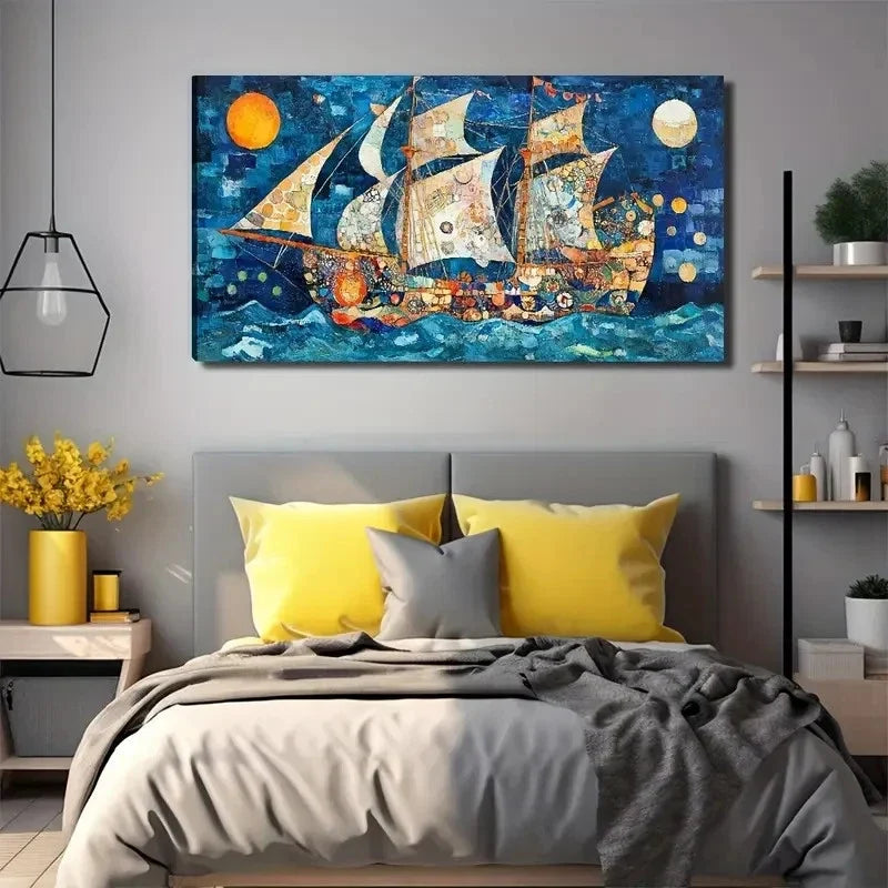 Modern Nautical Sailboat Wall Art Canvas Office Home Room Framed 80x45cm