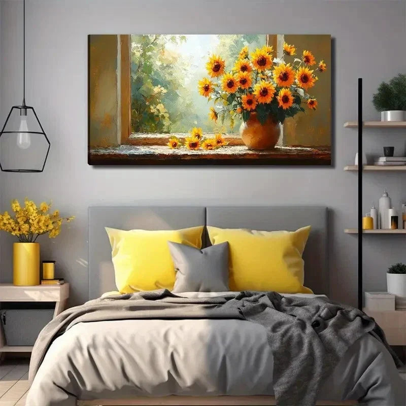 Sunflower Flowers Perfect Wall Art Canvas Office Home Room Framed 80x45cm