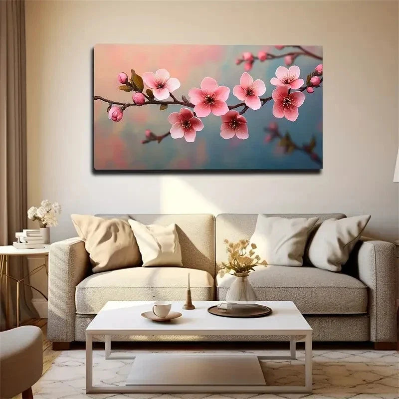 Pink Cherry Blossoms With Soft Wall Art Canvas Office Home Room Framed 120x60cm