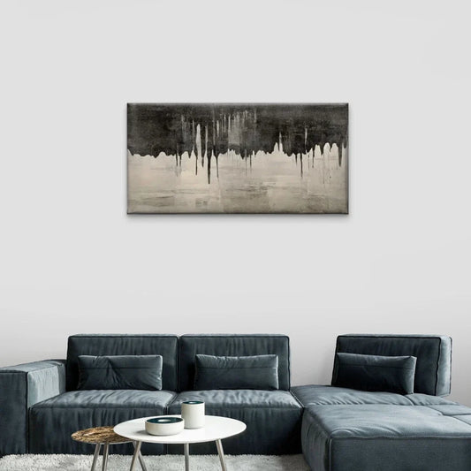 Black White Abstract Painting Wall Art Canvas Office Home Room Framed 80x45cm