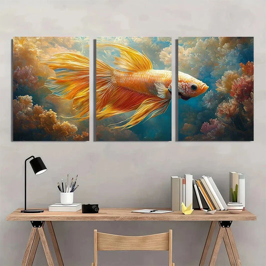 3pcs Vibrant Blooming Flowers & Swirling Colors Metal Print Ready to Hang Art