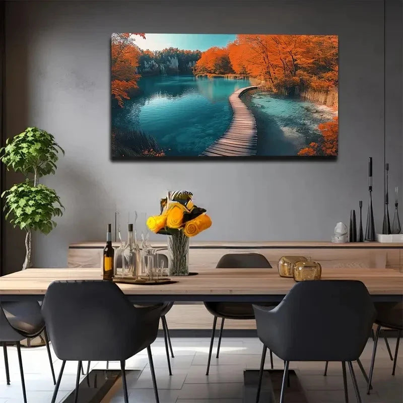 Autumn Landscape with Vibrant Wall Art canvas office home room framed 120x60cm