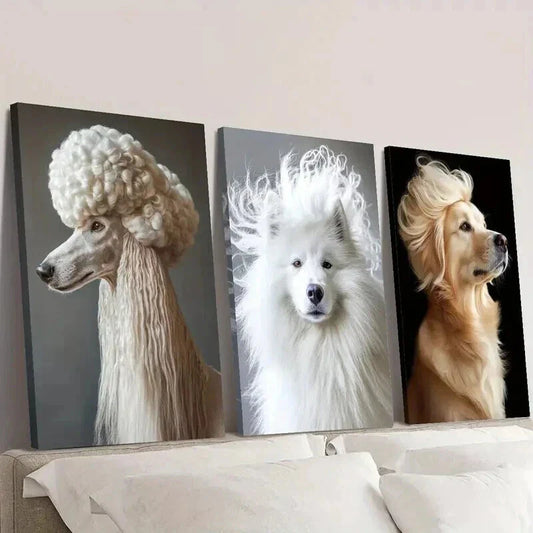3pcs Elegant Pet Dog Animal Portrait Wall Art Set Canvas Framed 40x60cm - High Quality Print 100% Australian Made Wall Canvas Ready to Hang