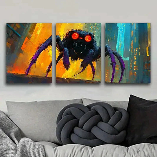 3pcs Spider Monster Danger Darkness Perfect Wall Art Set Canvas Framed 40x60cm - High Quality Print 100% Australian Made Wall Canvas Ready to Hang