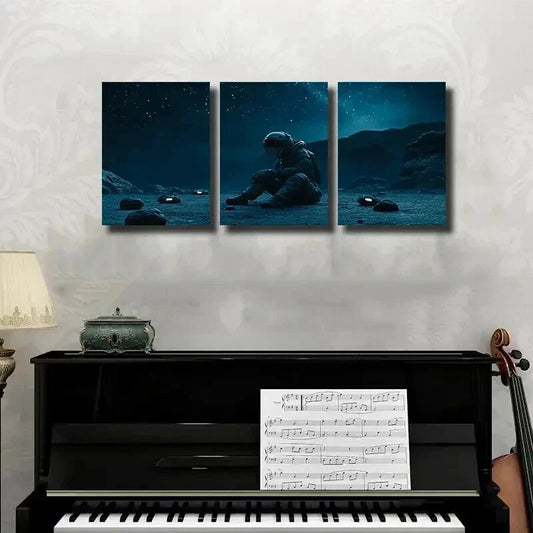3pcs Astronaut on the Ground with Starry Sky Wall Art Set Canvas Framed 40x60cm - High Quality Print 100% Australian Made Wall Canvas Ready to Hang