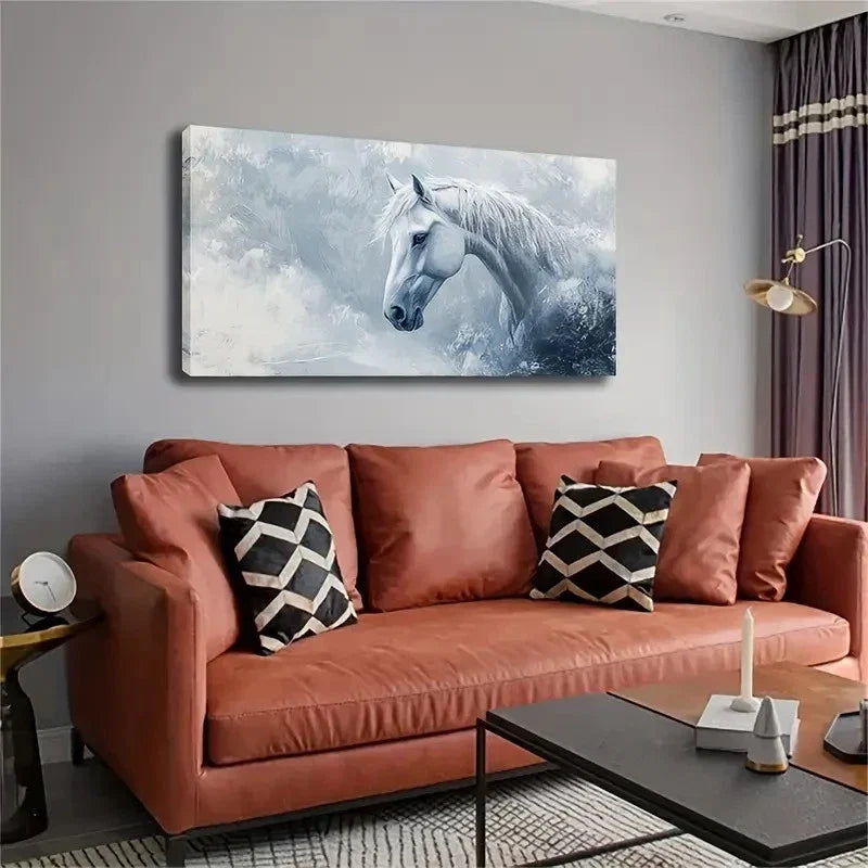 Realistic White Horse Decor Wall Art Canvas Office Home Room Framed 120x60cm