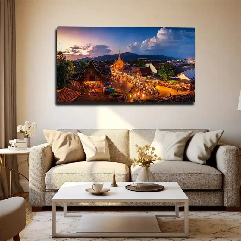 Vibrant Southeast Asian Wall Art Canvas Office Home Room Framed 80x45cm