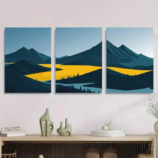 3pcs Abstract Mountain Landscape Minimalist Metal Print Ready to Hang Art