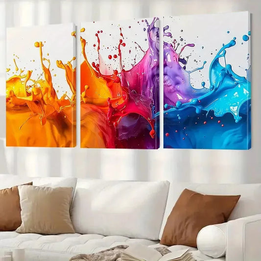 3pcs Decorative Blue And Orange Paint Splash Wall Art Set Canvas Framed 40x60cm - High Quality Print 100% Australian Made Wall Canvas Ready to Hang