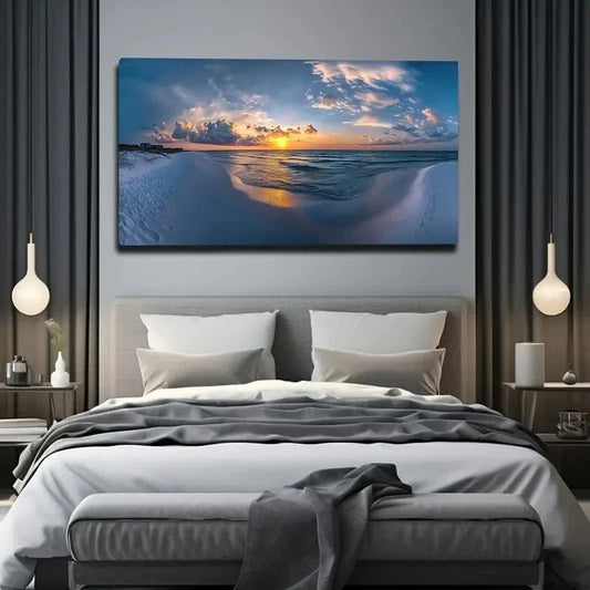 Deco Style Sunset Beach Wall Art Canvas Office Home Room Framed 80x45cm