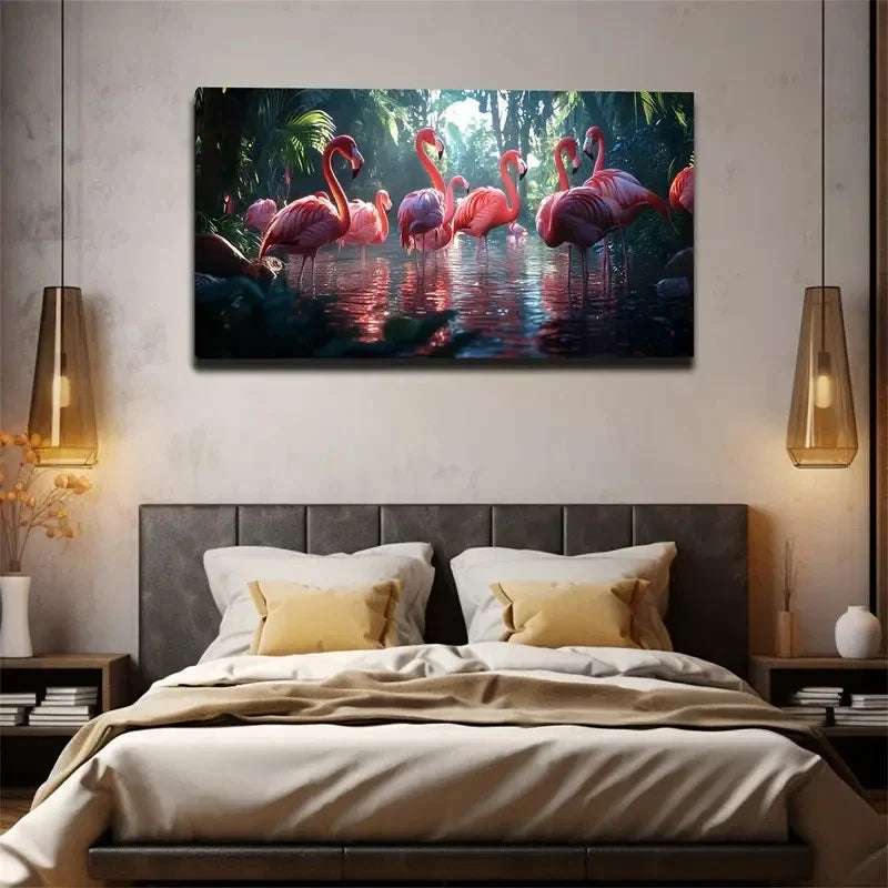 Elegant Posture Of Flamingos Wall Art Canvas Office Home Room Framed 120x60cm