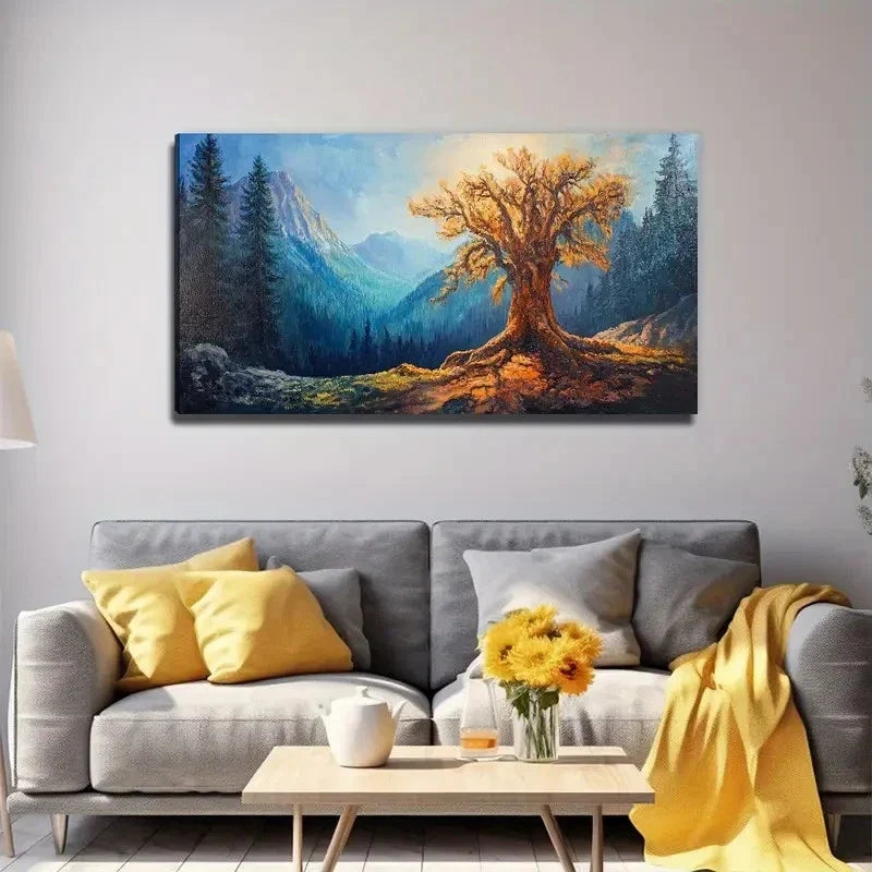 Ancient Tree Modern Landscape Wall Art Canvas Office Home Room Framed 80x45cm