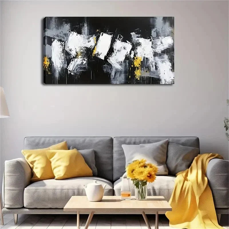 Yellow Minimalist Modern Wall Art Canvas Office Home Room Framed 120x60cm