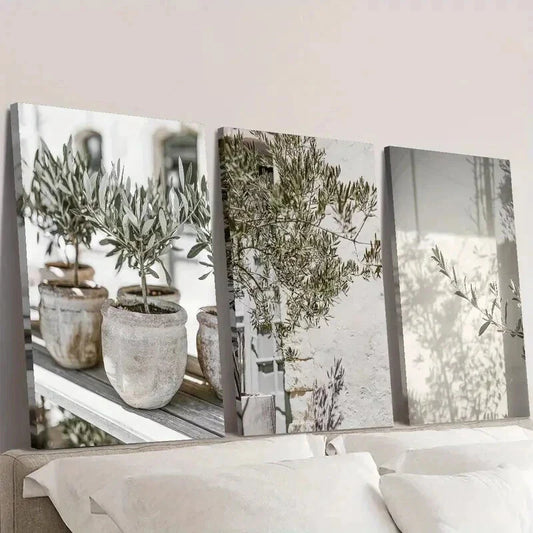 3pcs Olive Tree Close Up Branch Decoration Wall Art Set Canvas Framed 40x60cm - High Quality Print 100% Australian Made Wall Canvas Ready to Hang