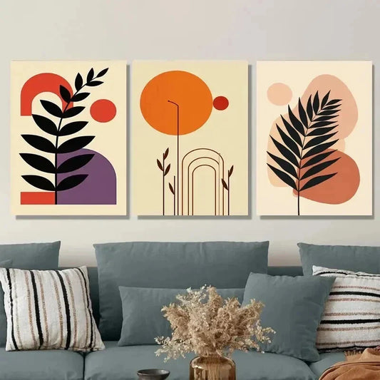 3pcs Modern Abstract Boho Style Botanical Wall Art Set Canvas Framed 40x60cm - High Quality Print 100% Australian Made Wall Canvas Ready to Hang