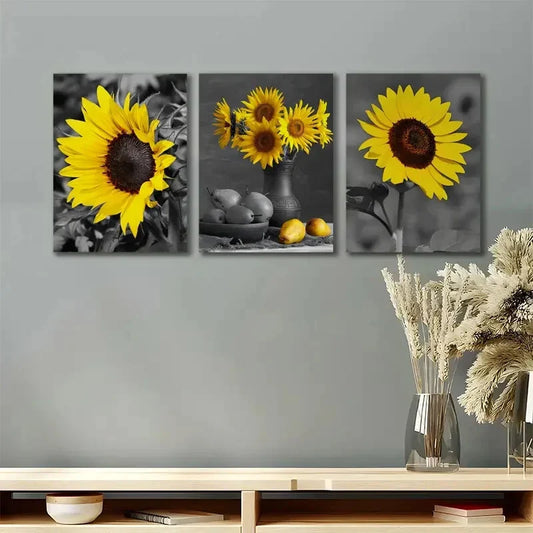 3pcs Yellow Flower Sunflower Metal Print Ready to Hang Art