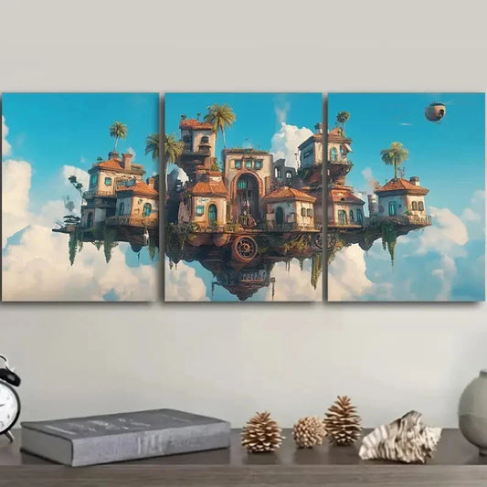 3pcs Deco Classic Modern Floating Island Wall Art Set Canvas Framed 40x60cm - High Quality Print 100% Australian Made Wall Canvas Ready to Hang