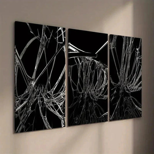 3pcs Black & White Abstract Quantum Entanglement Wall Art Set Canvas Framed 40x60cm - High Quality Print 100% Australian Made Wall Canvas Ready to Hang