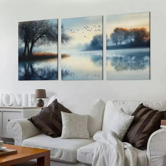 3pcs Abstract Elegant Tranquil Lake Reflection Wall Art Set Canvas Framed 40x60cm - High Quality Print 100% Australian Made Wall Canvas Ready to Hang