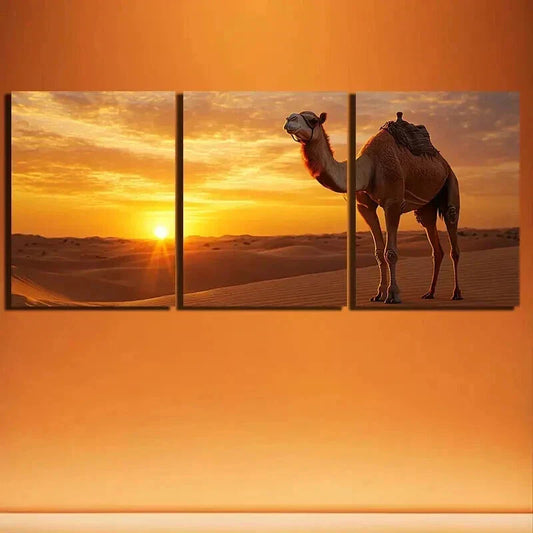 3pcs Camels in the Desert Decoration Wall Art Set Canvas Framed 40x60cm - High Quality Print 100% Australian Made Wall Canvas Ready to Hang