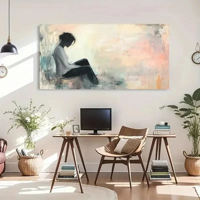 Silhouette Woman Landscape Wall Art Canvas Office Home Room Framed 120x60cm