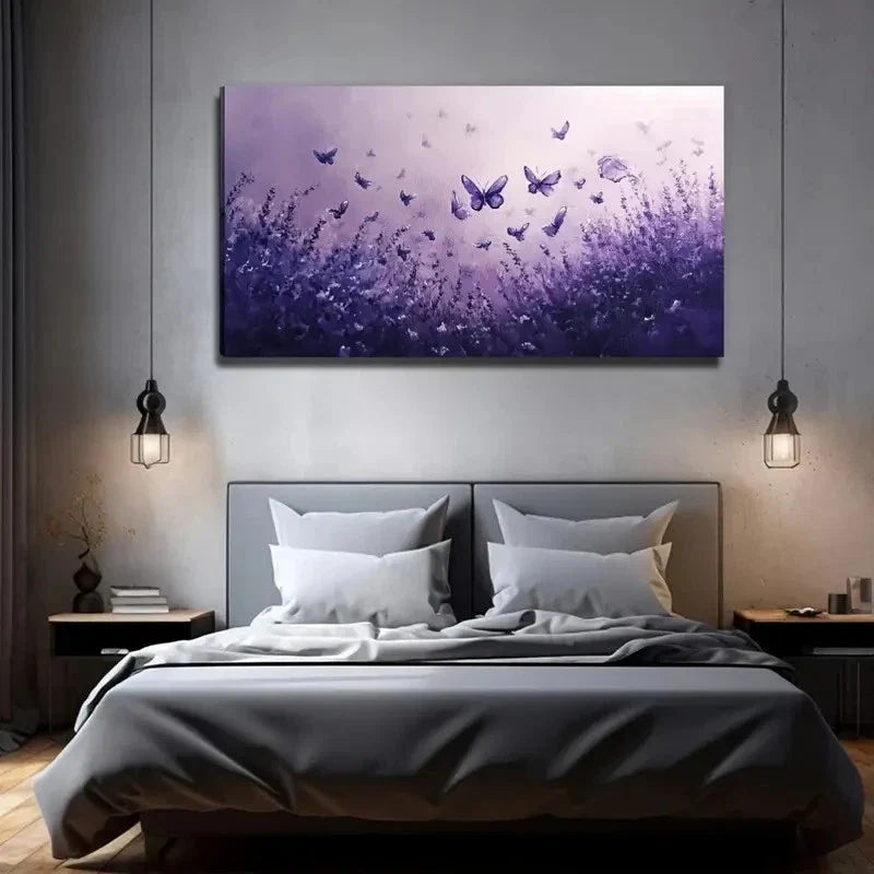 Purple Butterfly Perfect Wall Art Canvas Office Home Room Framed 80x45cm