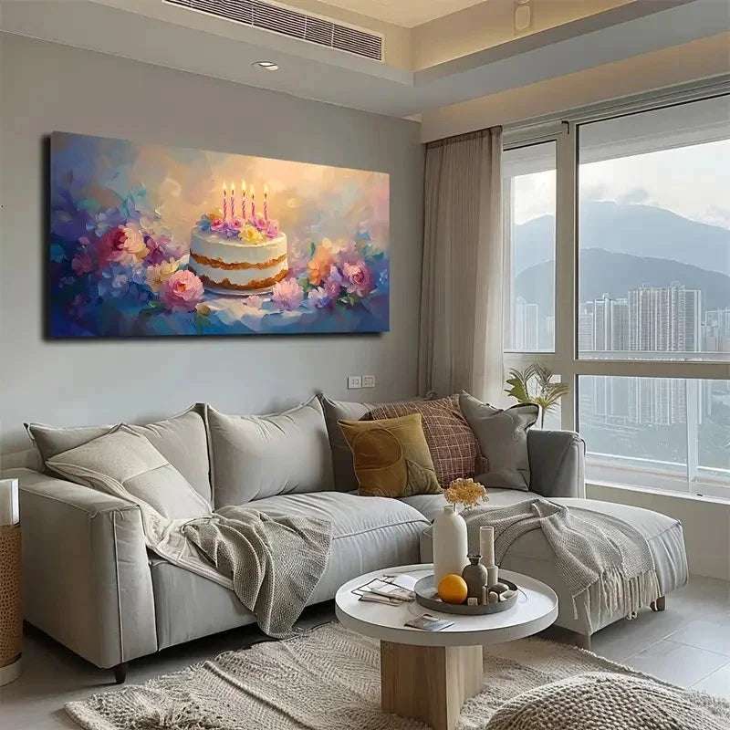 A Two-Layer Birthday Cake Wall Art Canvas Office Home Room Framed 120x60cm