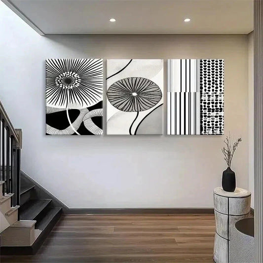 3pcs Geometric and Linear Flower Design Perfect Wall Art Set Canvas Framed 40x60cm - High Quality Print 100% Australian Made Wall Canvas Ready to Hang