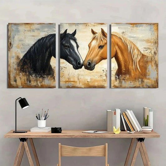 3pcs Black Bay and Brown Rustic Horses Metal Print Ready to Hang Art