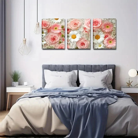 3pcs Beautiful Pink And White Flowers Fresh Wall Art Set Canvas Framed 40x60cm - High Quality Print 100% Australian Made Wall Canvas Ready to Hang