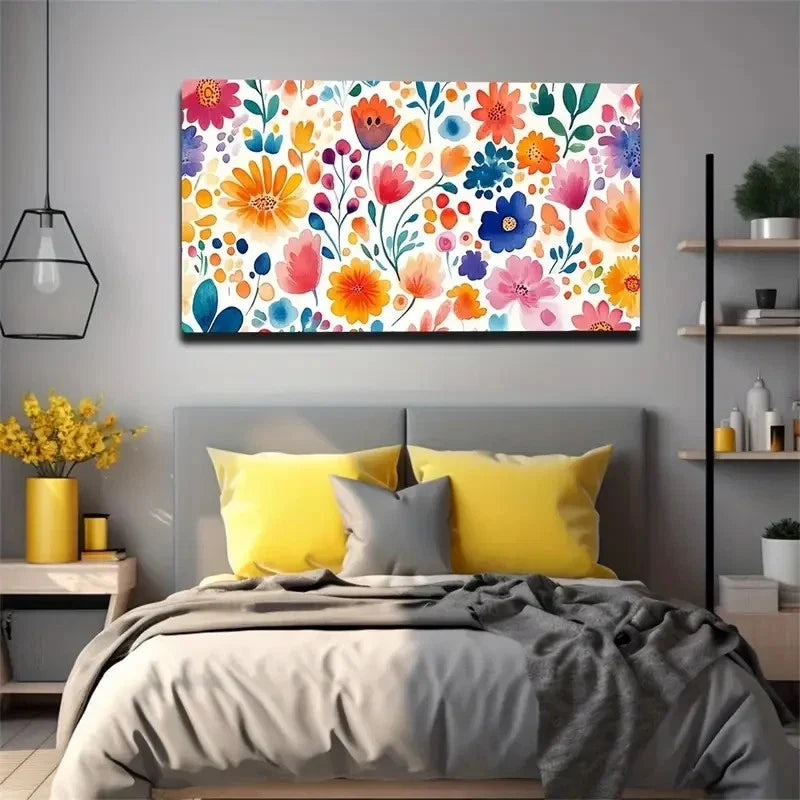 Modern Colorful Floral Vivid Wall Art Canvas Office Home Room Framed 120x60cm
