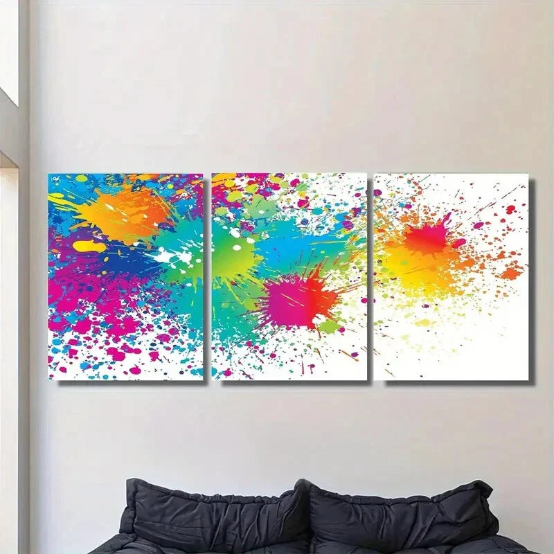 3pcs Colorful Abstract Splash Modern Metal Print Ready to Hang Art
