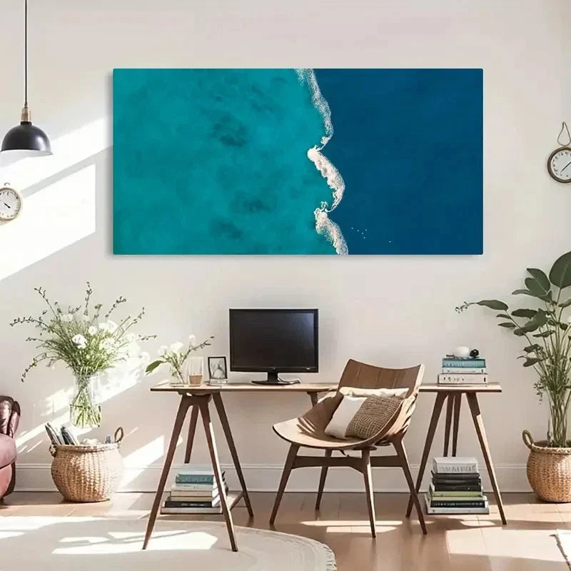 Blue Ocean Aerial View Perfect Wall Art Canvas Office Home Room Framed 120x60cm