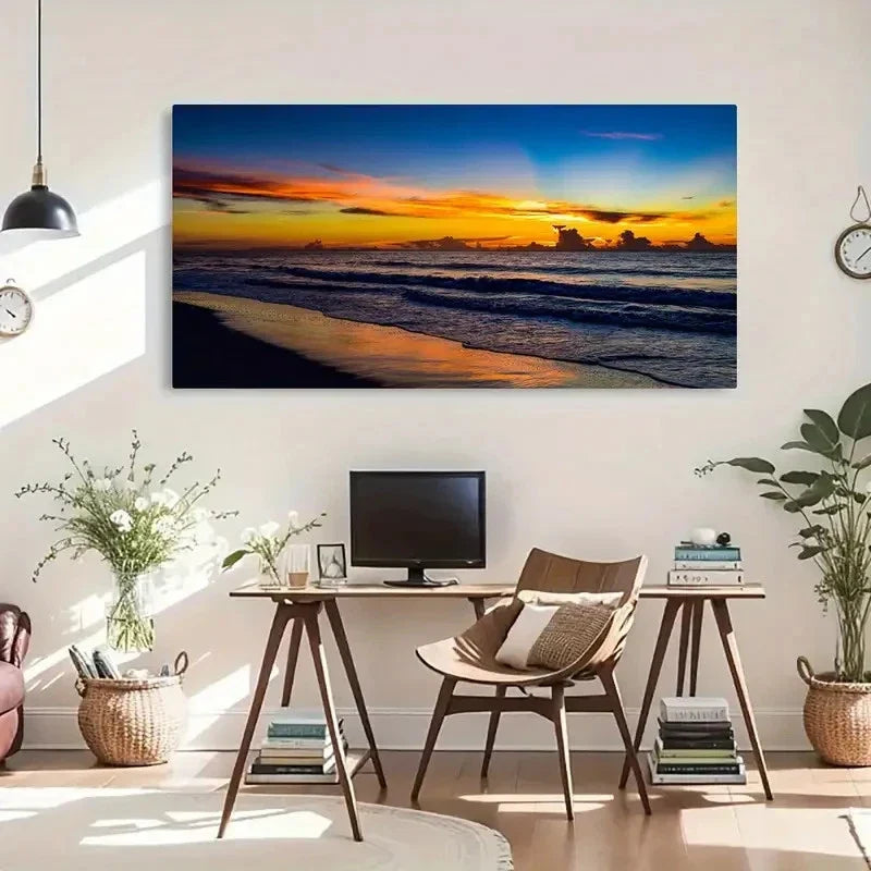 Vibrant Dawn/Dusk Scenery Wall Art Canvas Office Home Room Framed 120x60cm