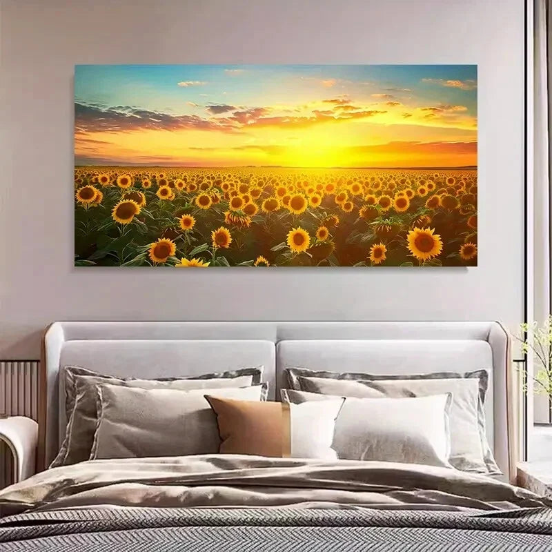 Modern Sunflower Sunrise Décor Wall Art Canvas Office Home Room Framed 120x60cm