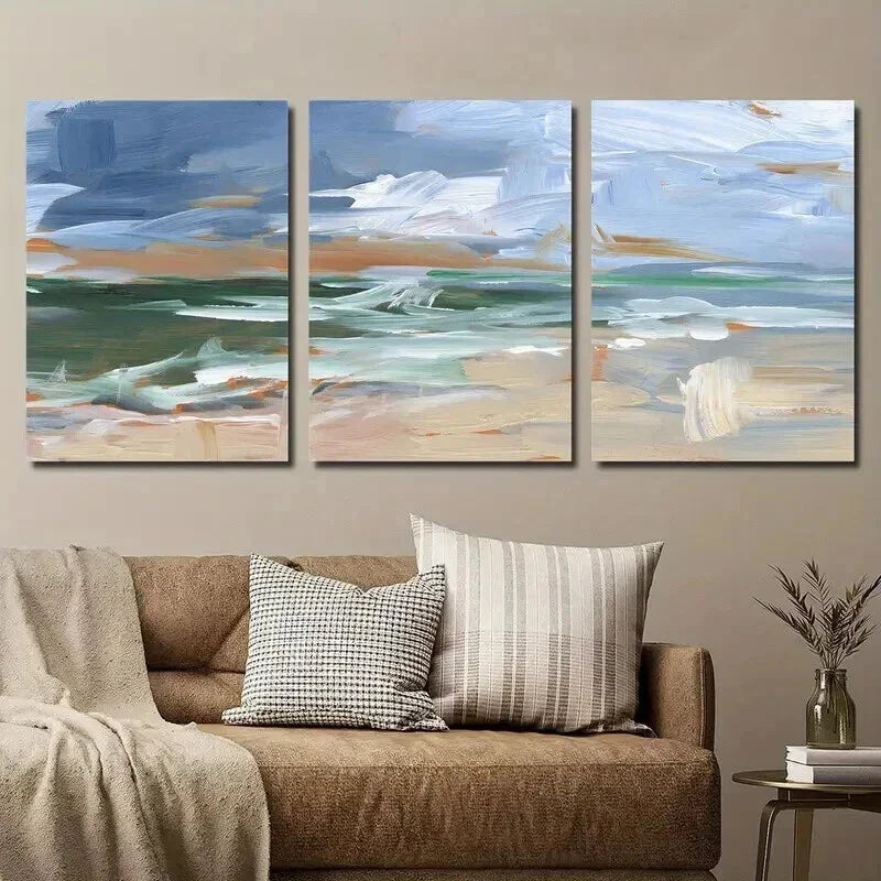 3pcs Abstract Beach Nautical Murals Landscape Wall Art Set Canvas Framed 40x60cm - High Quality Print 100% Australian Made Wall Canvas Ready to Hang