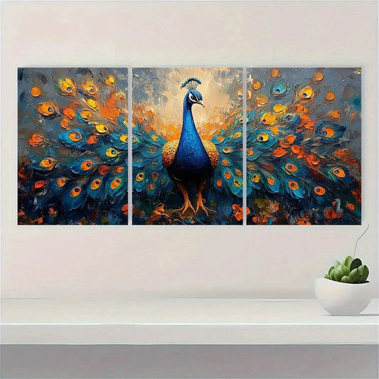 3pcs Painting Peacock Animal Metal Print Ready to Hang Art
