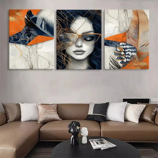 3pcs Abstract Woman Geometric Element Perfect Wall Art Set Canvas Framed 40x60cm - High Quality Print 100% Australian Made Wall Canvas Ready to Hang