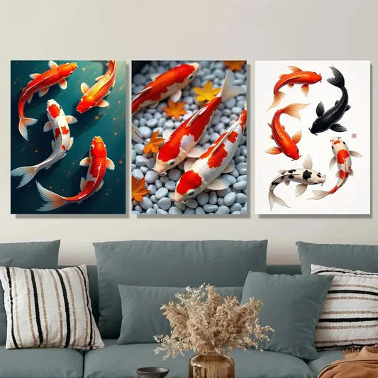 3pcs Colorful Koi Fish Modern Picture Wall Art Set Canvas Framed 40x60cm - High Quality Print 100% Australian Made Wall Canvas Ready to Hang