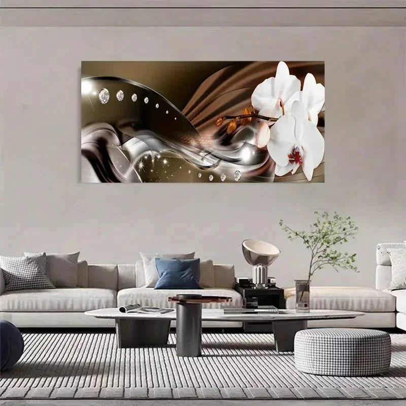 Elegant White Orchids Nordic Wall Art Canvas Office Home Room Framed 80x45cm