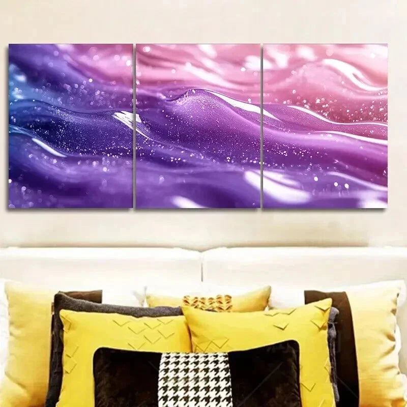 3pcs Purple and Light Blue Abstract Design Wall Art Set Canvas Framed 40x60cm - High Quality Print 100% Australian Made Wall Canvas Ready to Hang